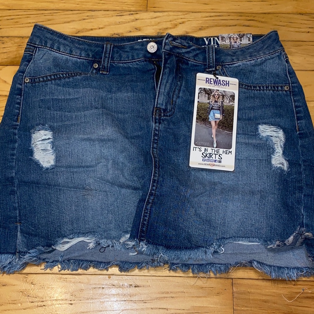 Rewash Distressed Blue Mini Skirt